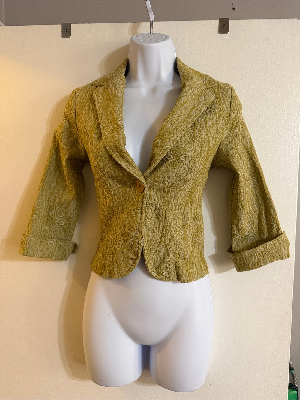 Vintage Y2K With Love Olive Textured Single-Button Women's Blazer Jacket Size S